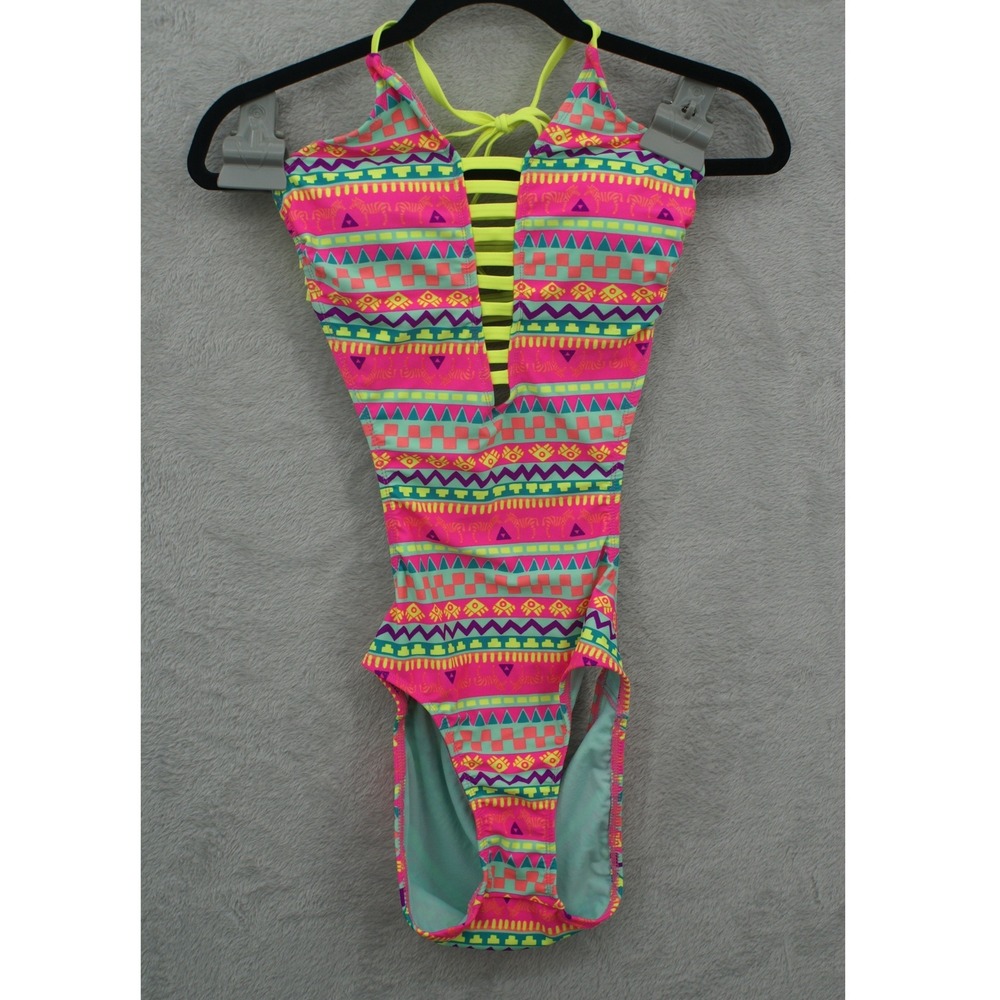 OP Ocean Pacific Womens Neon Tribal Print Monokini Cutout Swimsuit Multi M 7-9 - Picture 5 of 13